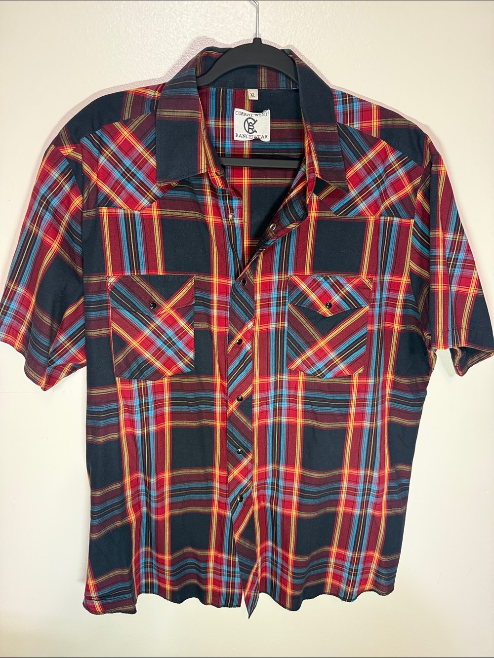 Corral West Ranchwear Plaid Short Sleeve Snap Front  Shirt